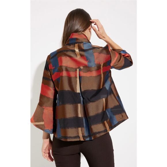 Joseph Ribkoff Women's 4 Abstract Mandarin Collar 3/4 sleeve jacket lightweight - Picture 3 of 9